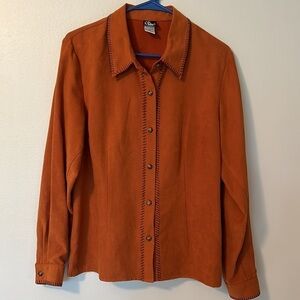 Womens Ali Miles Long Sleeve Button Down Faux Suede Shirt Size‎ L Orange